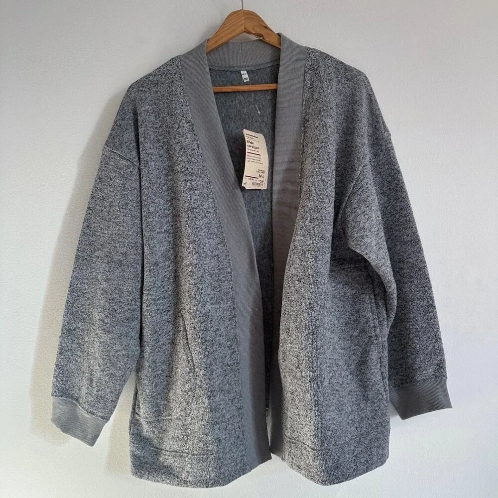 MUJI Women's Knit Fleece Wide Cardigan Gray - Picture 1 of 3